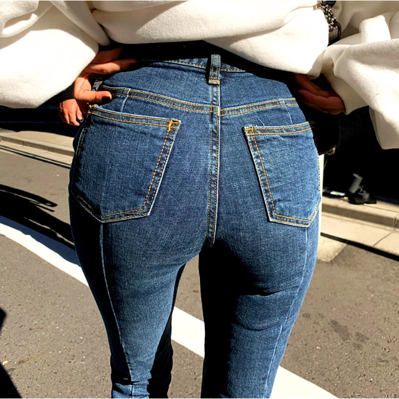 Хай-стрит нерегулярных стрейч джинсы из денима в стиле пэчворк Для женщин узкие с