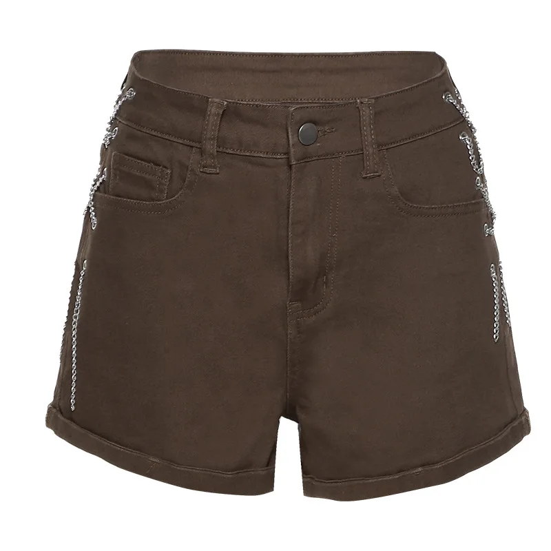 

Korte Broek 2021 Spring New Chain Solid Color Slim High Waist Bag Hip Fashion Straight Casual Shorts Summer Shorts for Women