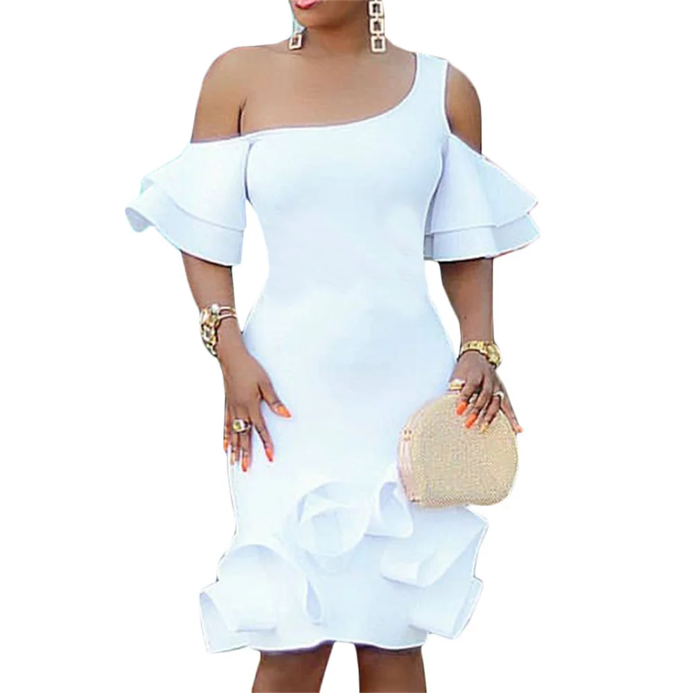 

Sexy Butterfly Sleeve One Shoulder Party Dress Elegant Ruffles Patchwork Midi Summer Vestidos Women African Bodycon Maxi Dress