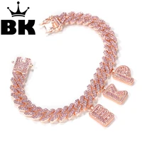 the hiphop fashion diy baguette letters with 12mm rose gold s link miami cuban necklace pendants anklets charms hiphop jewelry