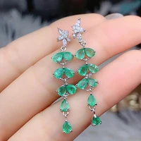 luxurious tassels sprouting natural green emerald drop earrings s925 silver natural gemstone earrings women party gift jewelry