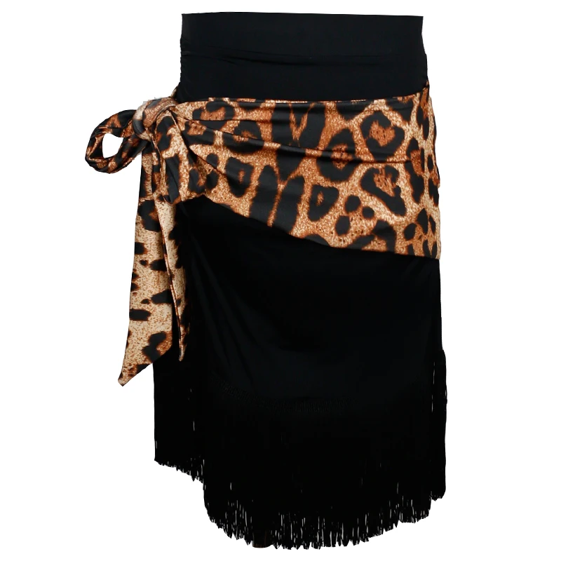 

New Latin Dance Skirt Half-Length Skirt Female Adult Practice Clothes Leopard Tassel Skirt Chacha Latin Dance Costumes DQS6434