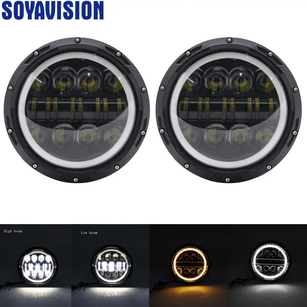 80W Headlight Black Для Lada 4x4 urban Niva 7 дюймов светодиодный налобный проектор " светодиодный налобный фонарь H4 налобный светильник 7 дюймов мотор для UAZ Hunter Suzuki Samura - Цвет: 80W Headlight Black