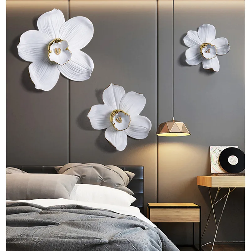 

American 3D Stereo Orchid Wall Decoration Resin Crafts Decor Flowers Wall Ornament Wall Hanging Sofa Mural Accessories R2748