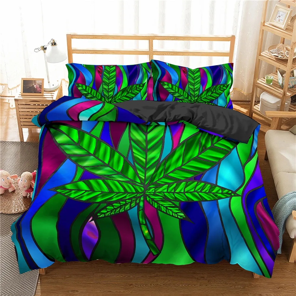 

3D New Arrival Weed Leaves Bedding set 100% Microfiber Bedding Set Queen King Size Quilt Cover Pillowcase Bed Cover