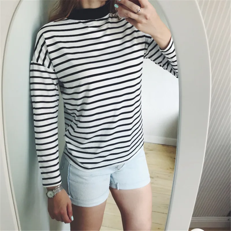 GCAROL новая рубашка со стоячим воротником, полосатая футболка с заниженным плечом, осенне-зимняя тонкая уличная одежда, базовые Топы
