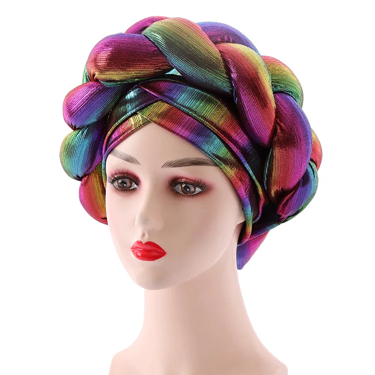 

2021 Already Made African Auto Gele Headtie Lastest Muslim Turban Caps For Women Braids Female Head Wraps Bonnet Nigerian Gele