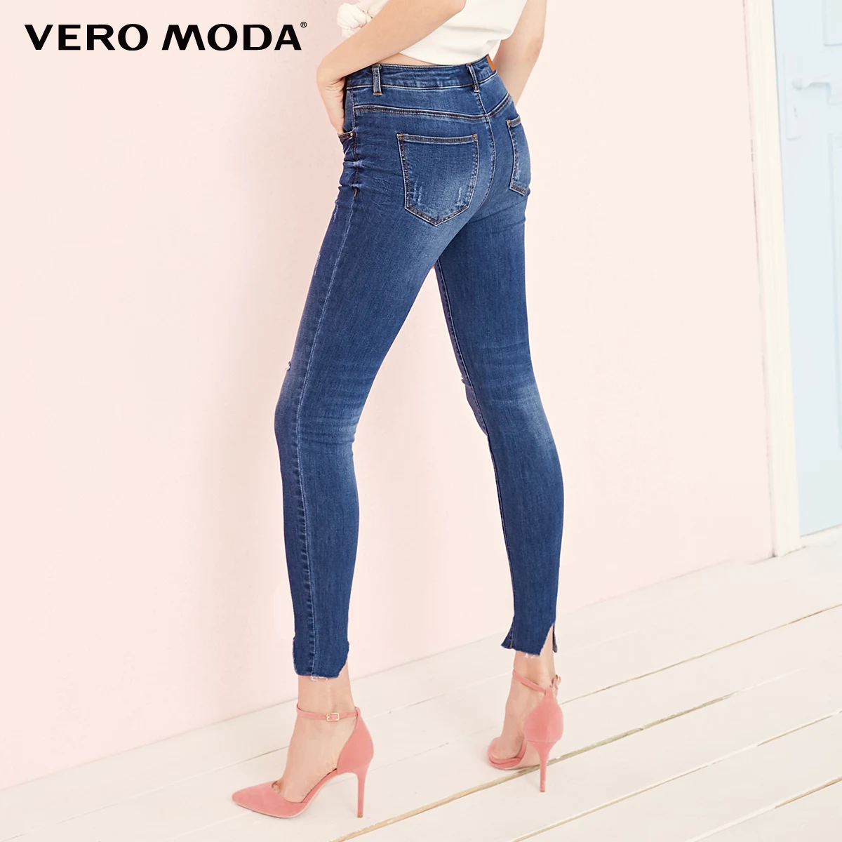 Vero Moda женские облегающие Стрейчевые джинсы из лайкры с потертостями на манжетах | 319149550