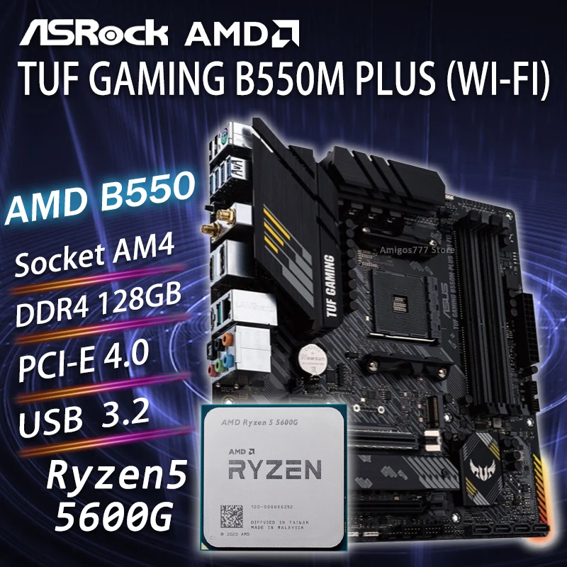 

Asus TUF GAMING B550M-PLUS (WI-FI) Gaming Motherboard Combo With AMD Ryzen 5 5600G CPU Ryzen Set AM4 AMD B550 Placa-mãe 5600G
