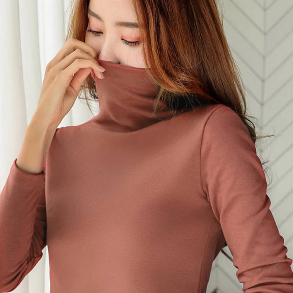 

JIAYAN Turtleneck Bottoms Shirt Long-sleeved Solid Spring Autumn Korean Style Warm Slim Top All-match Women's Clothing