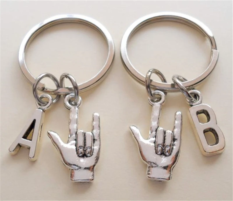 

I Love You Hand Sign Keychain with Initial, Sign Language Charms, Couples Keychains, Best Friend Gift, Anniversary Gift