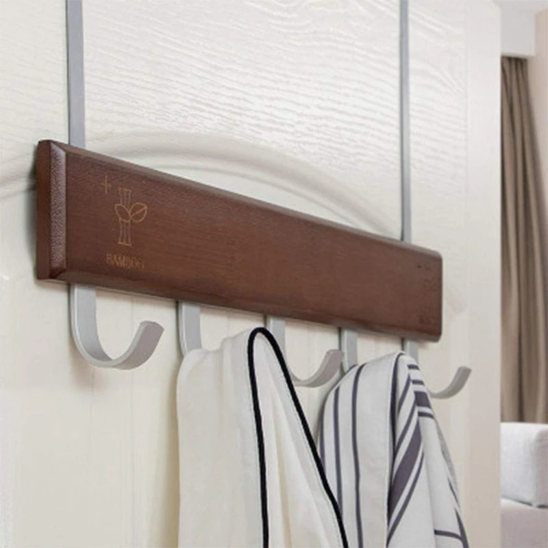 

Over the Door Hook Bamboo Door Hanger with 5 Hooks Door Hooks for Hanging Clothes Hat Coat and Towels