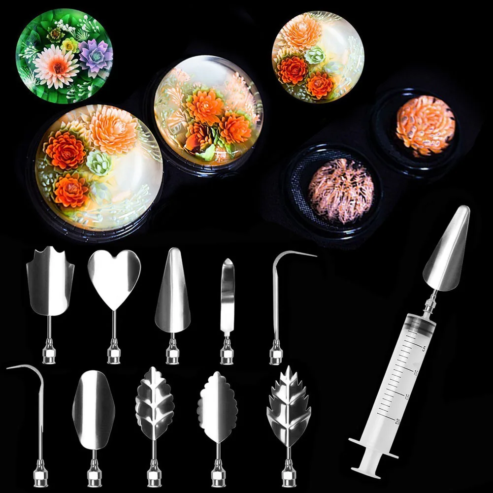 

11 Pcs 3d Jelly Pudding Flowers Art Tools Stainless Steel Pastry Nozzles Syringe Cakes Gelatin Decorating Pudding Pastry Nozzle