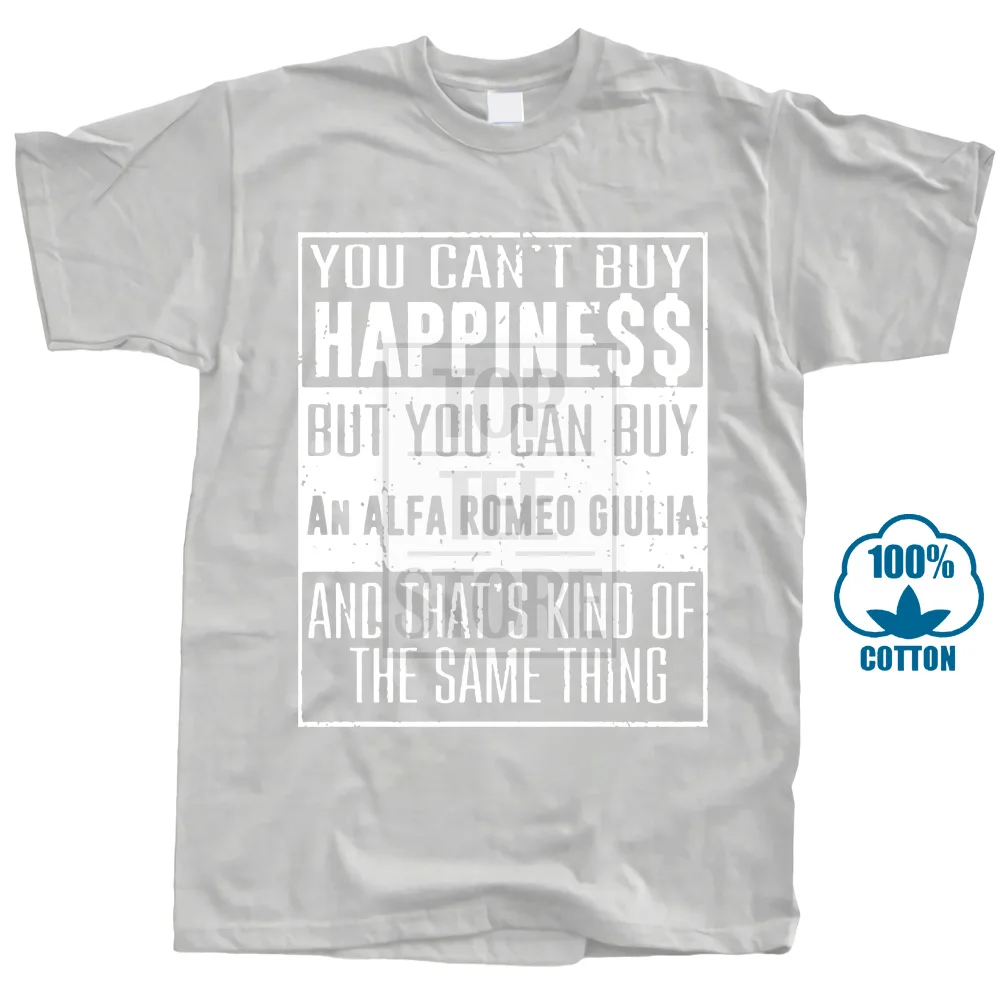 Gray Tshirtshark You't Buy Happiness Alfa Romeo Giulia футболка с сердечками и машинками для влюбленных 015283 - Color: Gray