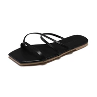 korean spring and summer leisure one word thin band open toe flat bottom cool mop outdoor new flat heel half mop