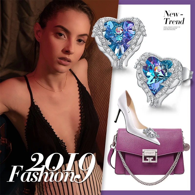 CDE серьги украшен стразами женские с капюшоном надписью Angel и принтом крылышки в