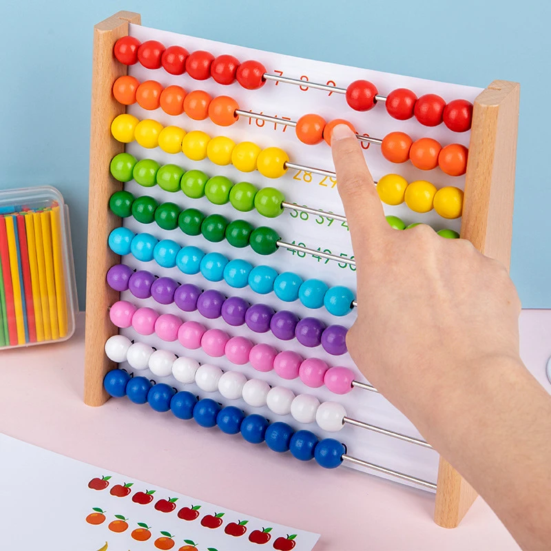 Soporte de madera Montessori para Aprendizaje de &aacute;baco para ni&ntilde;os, tablero cognitivo para contar, ayuda did&aacute;ctica, juguetes de matem&aacute;ticas para Educaci&oacute;n Temprana, regalo para ni&ntilde;os-1