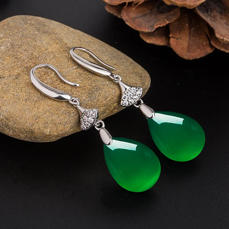 

BIJOX STORY 925 sterling silver earrings with water drop shape emerald korean style earring for women wedding party banquet gift