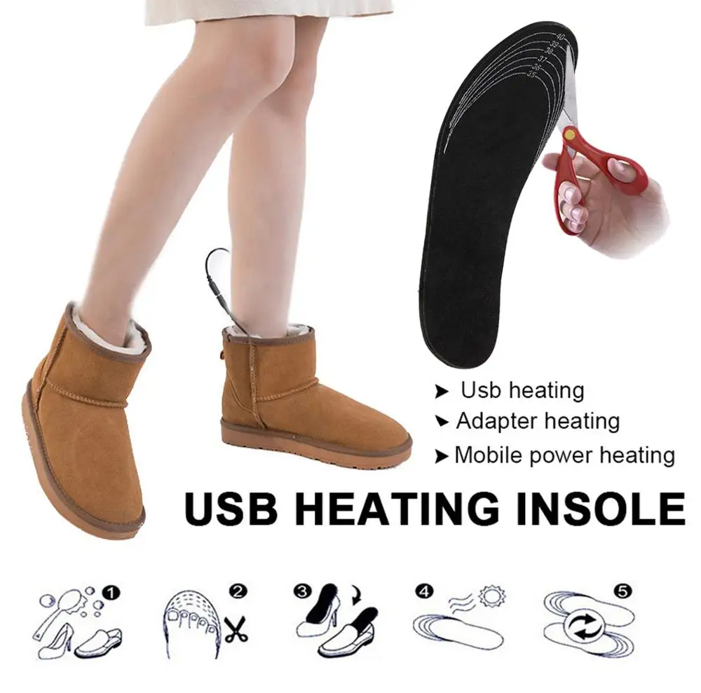 

1 Pair USB Heated Insoles Foot Warming Pad Feet Warmer Sock Pad Mat Winter Outdoor Sports Heating Shoe Insoles Winter Warm