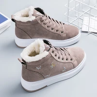 womens high top cotton shoes 2021 winter new snow ankle boots plus velvet padded woman short boots platform casual flat sneaker