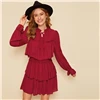 SHEIN черный оборка с завязками на шее с рюшами для девочек на вечеринки, цветок вечерние мини-платье Для женщин Осень Стенд воротник женские элегантные вечерние платья