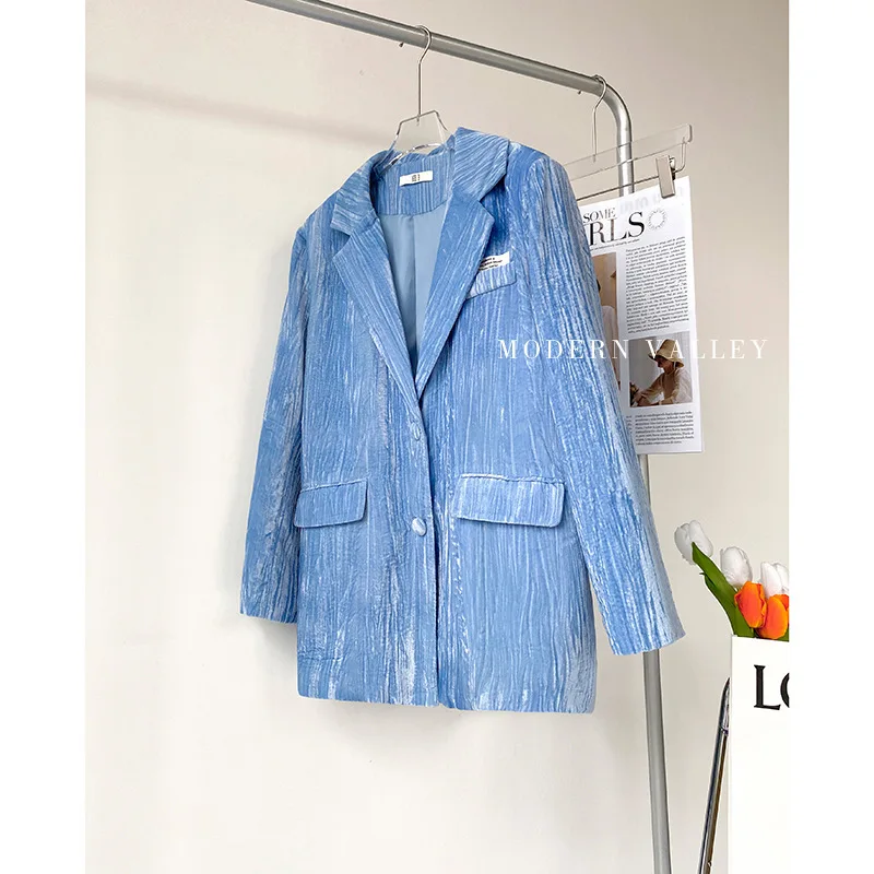 Женский вельветовый блейзер с лацканами однотонный Повседневный однобортный