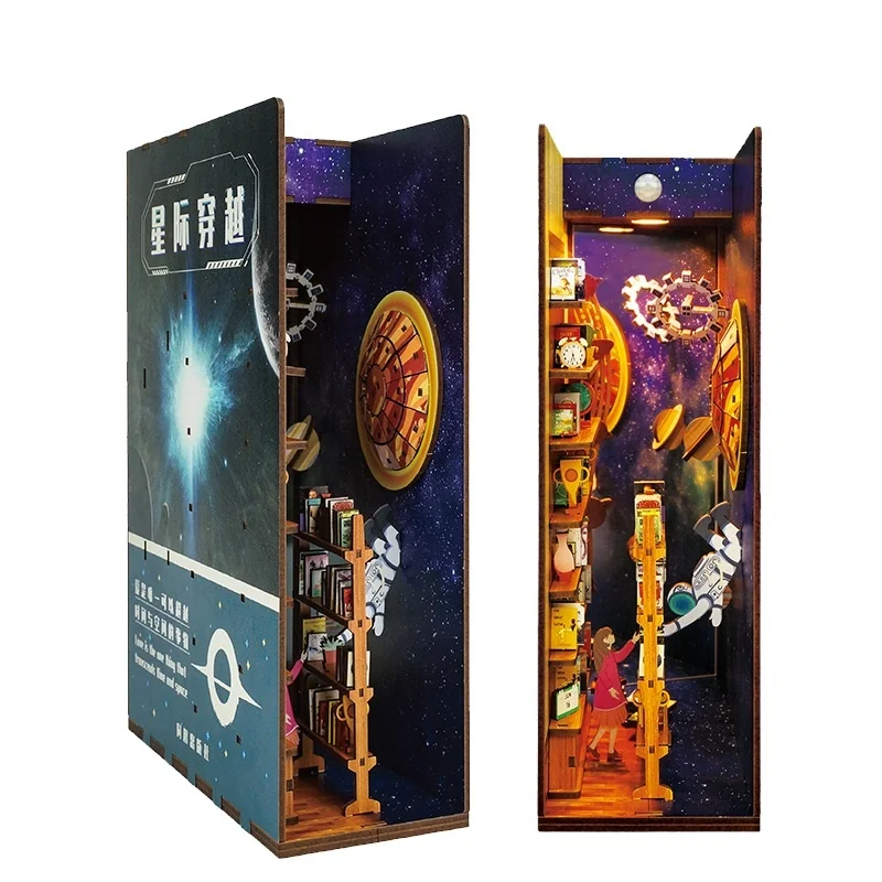 Estanter&iacute;a de madera para libros, juegos de insertos, modelo Ocean Roombox, hecho a mano, muebles en miniatura, decoraci&oacute;n del hogar, regalos-4
