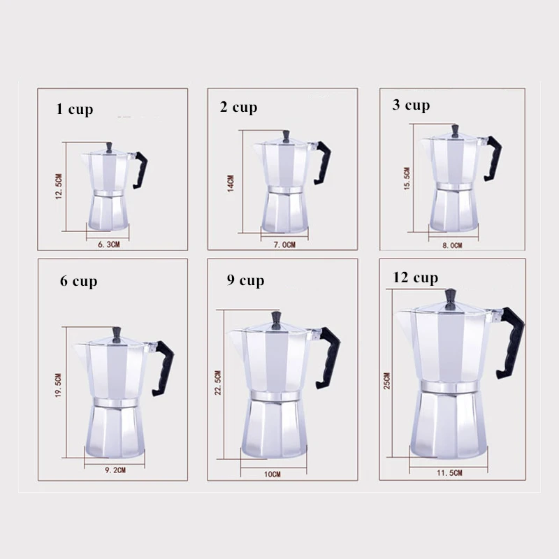 Кофеварка из алюминия Mocha эспрессо гейзерная кофеварка 1cup/2cup/3cup/6cup/9cup/12cup для