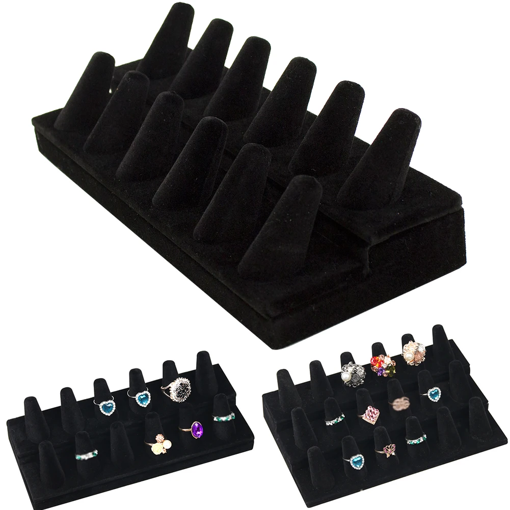 

12/18 Slots Counters Organizer Portable Rack Soft Showcase Stand Cone Velvet Solid Accessories Ring Display Jewelry Holder