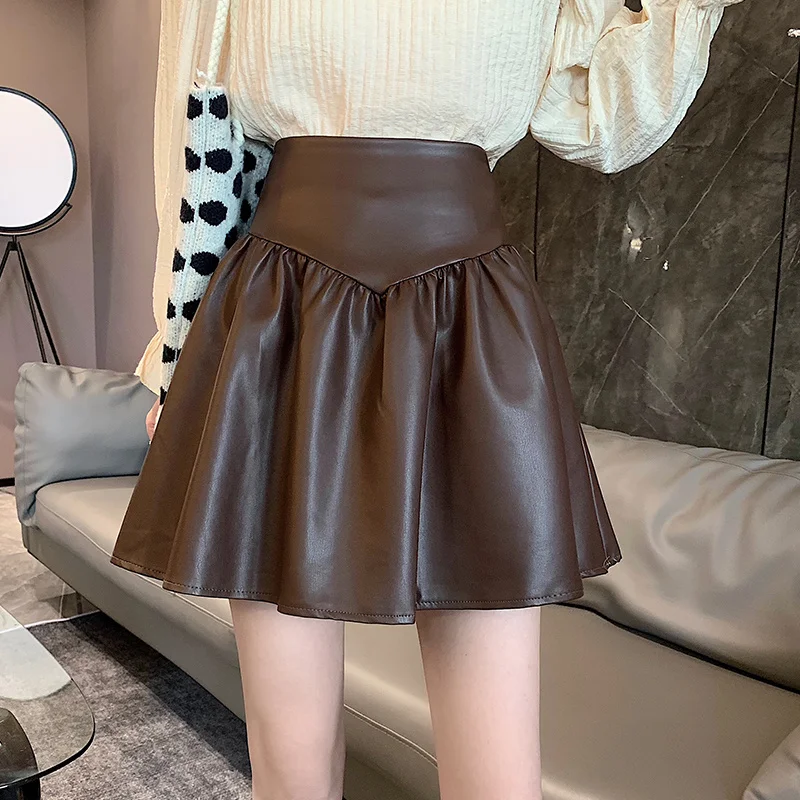 Кожаная юбка-полуюбка Новинка осени и зимы 2021 женская тонкая плиссированная юбка