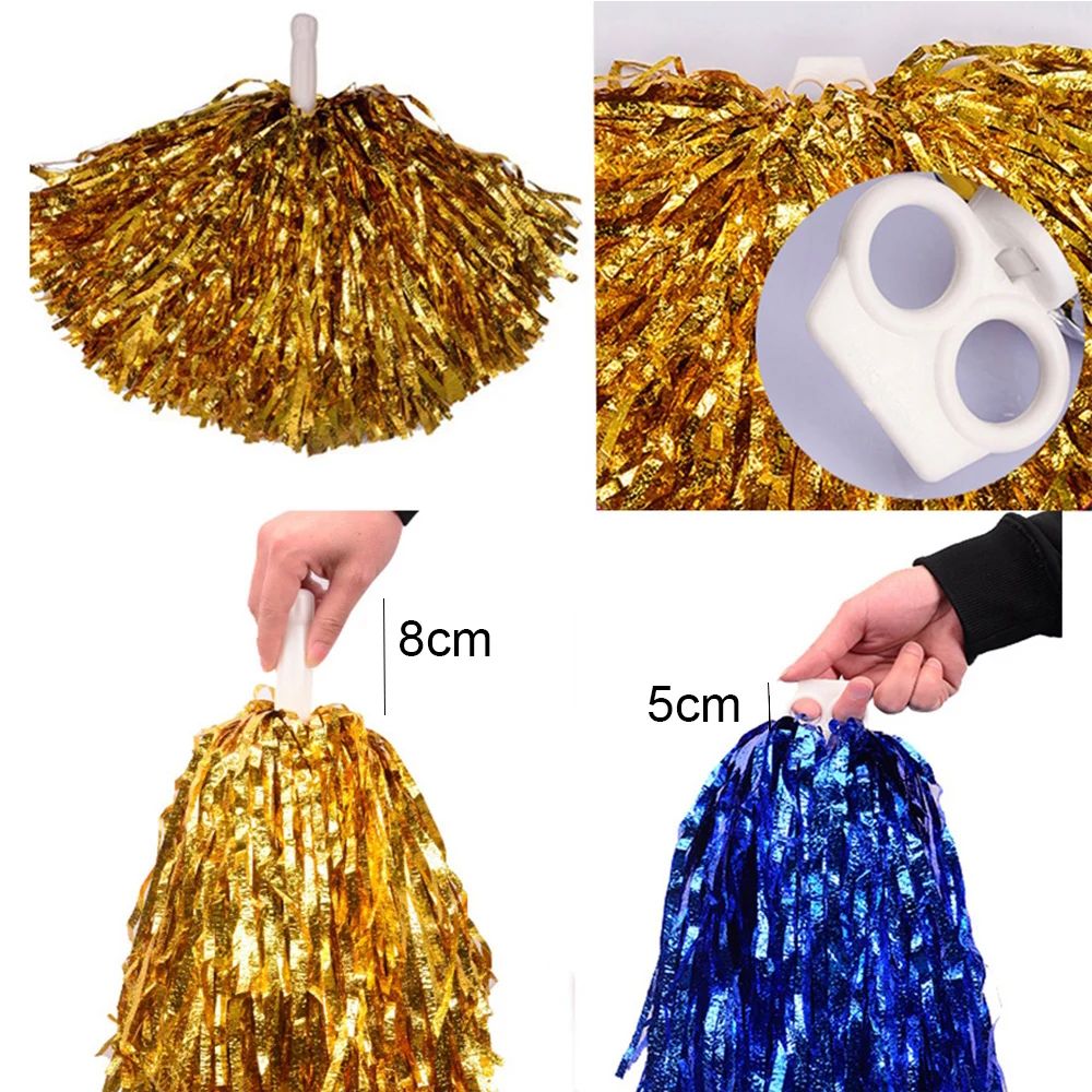 

1PC/1pair Plastic Handle Metallic Streamer Pompoms Cheerleading Cheering Pom Pom Ball Cheering Dance Decorator Club Sport Supply