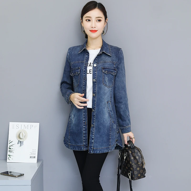 Женская джинсовая куртка ZQLZ размера плюс 5xl на осень новинка 2020 длинное джинсовое