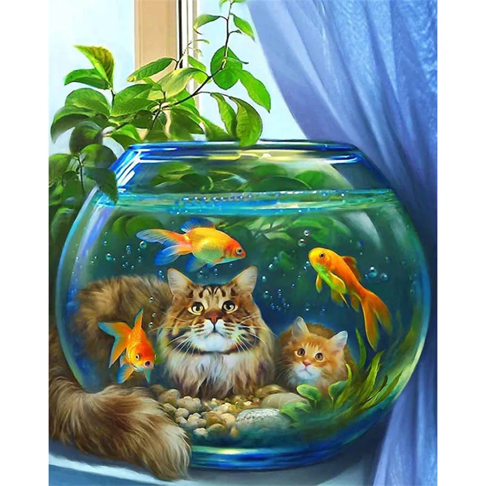 

YI BRIGHT 5d Painted Cat Animal Square Full/Round New Arrival Diamond Embroidery Fish Diamond Mosaic Handmade Gift
