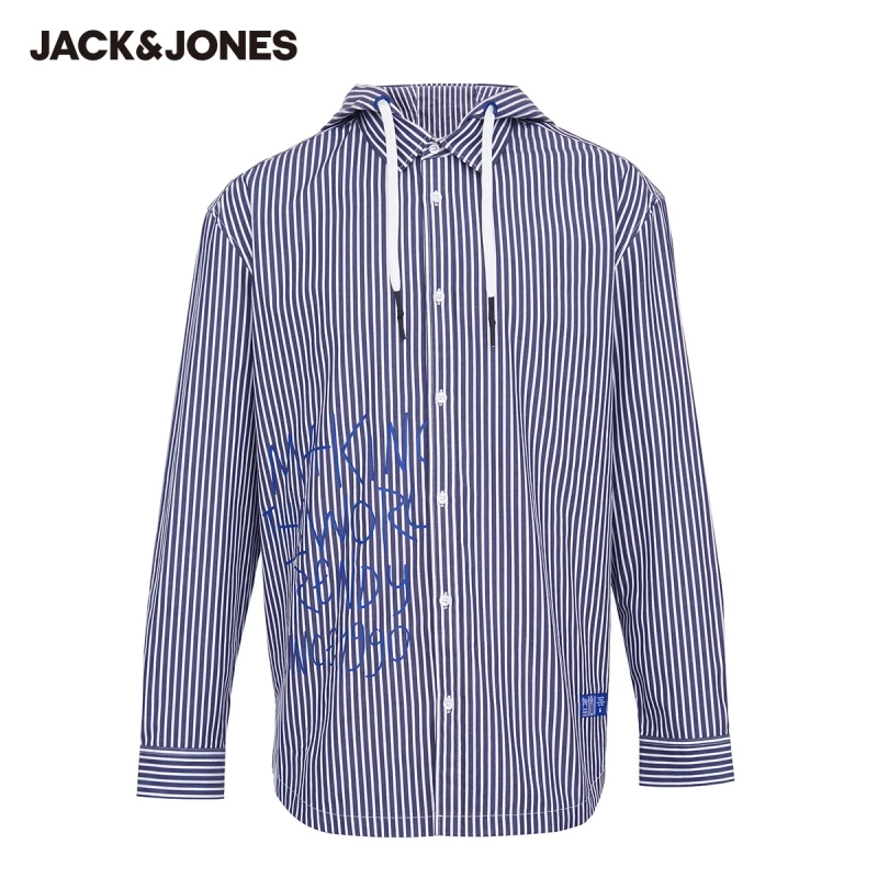 

JackJones Men's 100% Cotton Stripe Hooded 3D Letter Embroidery Long-sleeved Shirt | 220305055