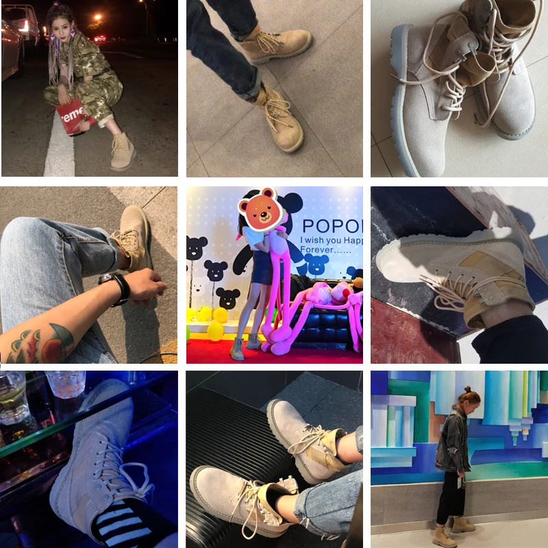 Net red fashion shoes Japanese youth leather desert boots Khaki men's and women's Martin high top |