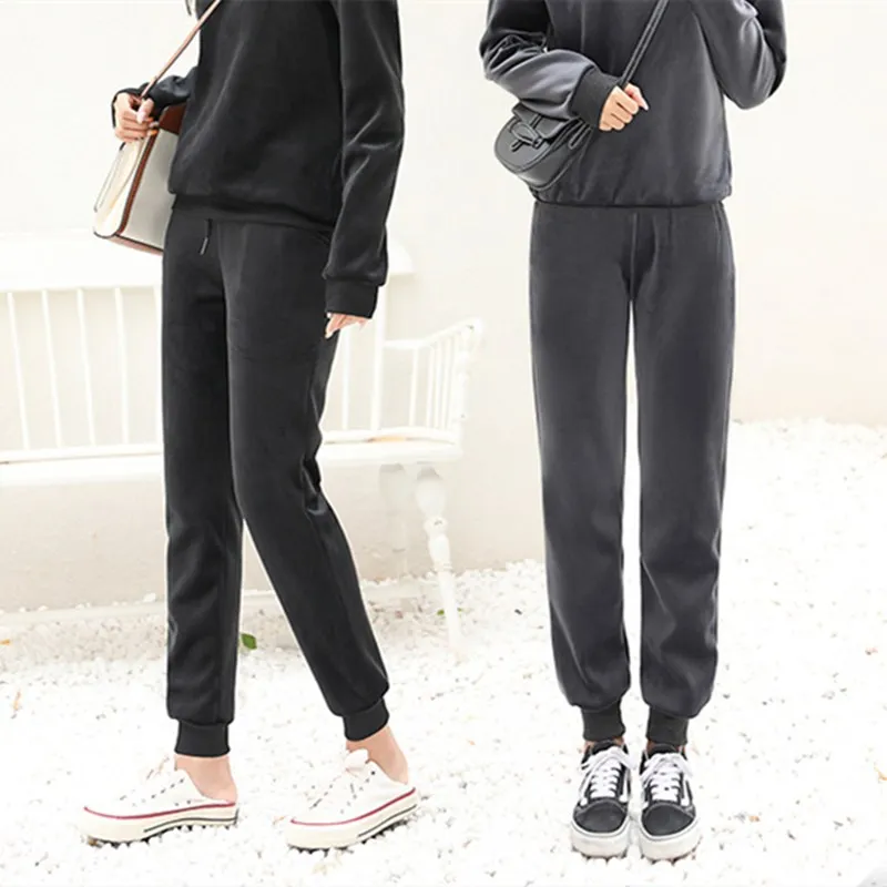 

Women Pants Winter Lambskin Cashmere Pants Female Casual Pants Warm Lined Fleece Trousers Autumn Sweatpants Running Pantalones