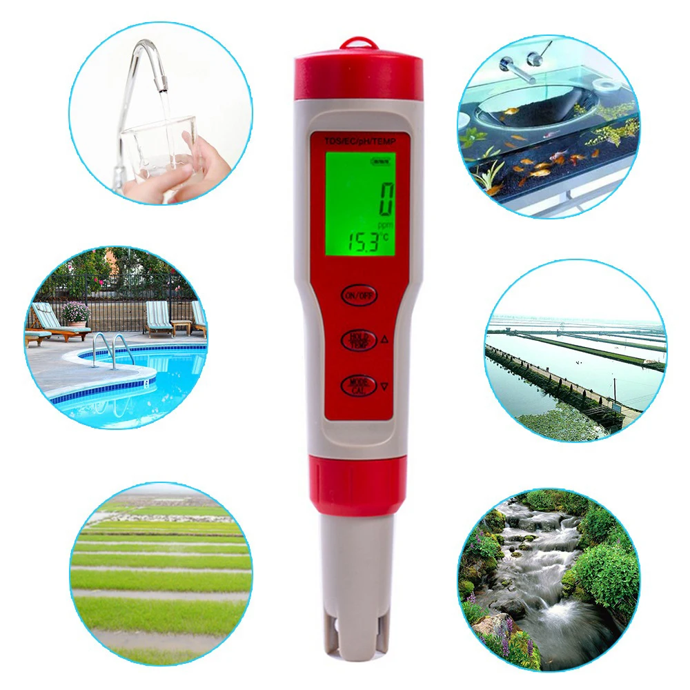 

4 In 1Water Quality Tester Professional Pen Type PH/TDS/EC/TEMP Meter Portable Acidometer for Aquarium Water Measuring Tools