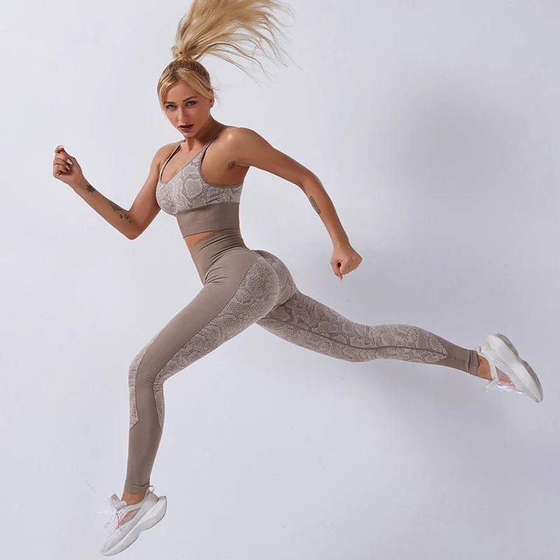 

Women's Snake Print Fitness Bra Set leggings Sport Suit Wear Gym Workout Clothes Serpentine Yoga Set Female Active