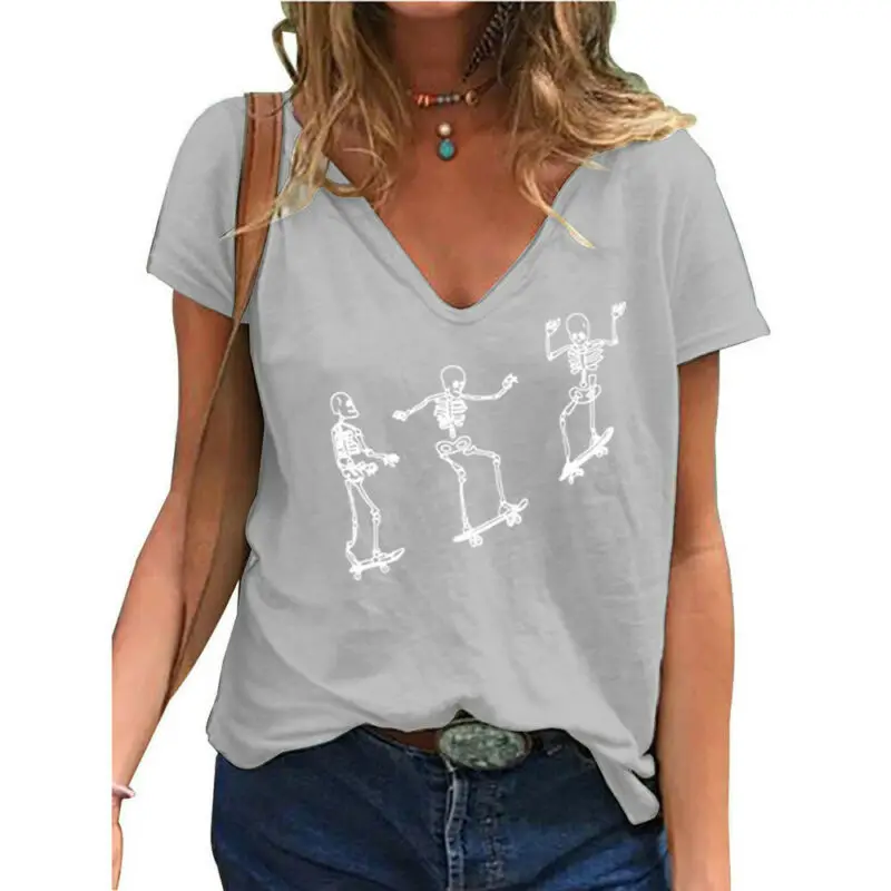 

Womens Short Sleeve V- Neck T-shirts Summer Holiday Casual Blouse Tops Outwear