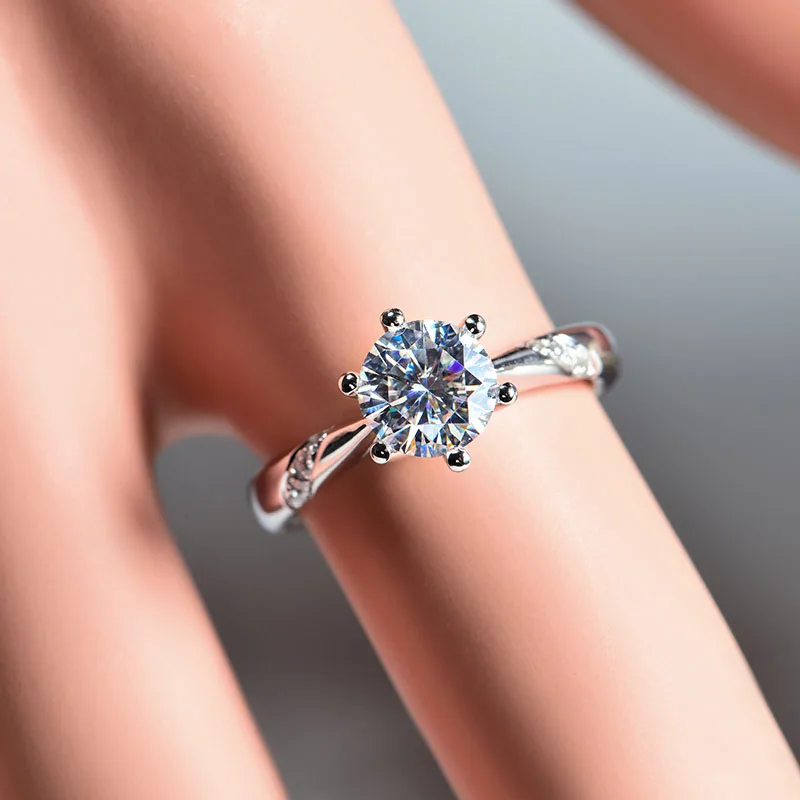 14 к кольцо из белого золота 1.0ct 2.0ct 3.0ct кольцо с муассанитом круглой огранки простой стиль обручальное кольцо юбилейное кольцо для женщин