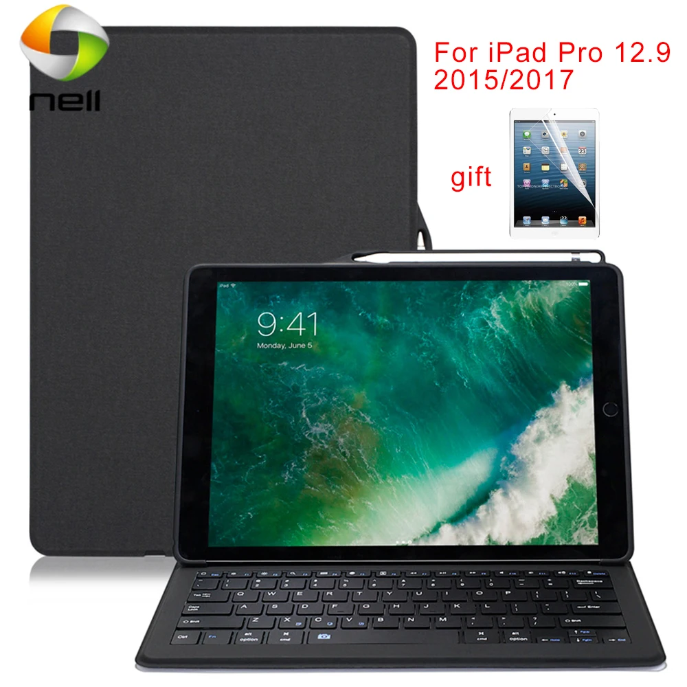 

iPad Pro 12.9 Case Keyboard Pencil Holder Luxury Leather Smart Rotatable Protector Cover iPad 12.9 2017/2015 Case Capa shell