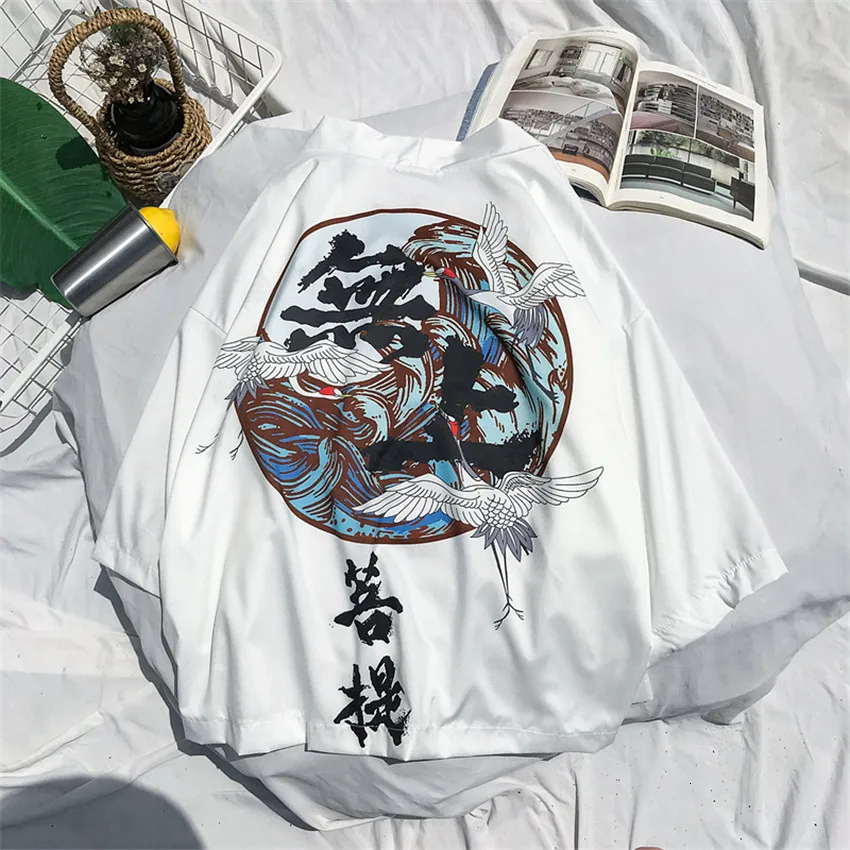 

2019 Man Woman Japanese Harajuku Kimono Haori Original Bodhi Print Yukata Coat Beach Wear Asian Clothes Loose Shirt Cardigan