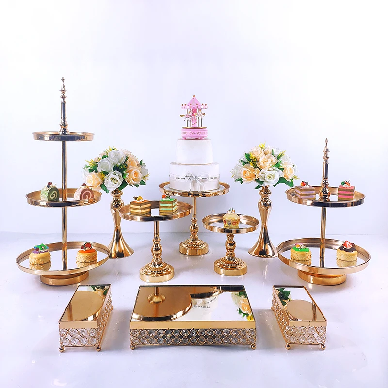

6-10 шт. со стразами и металлическими свадебный торт подставки стойки для отдыха и вечеринок Дисплей лоток для плиты