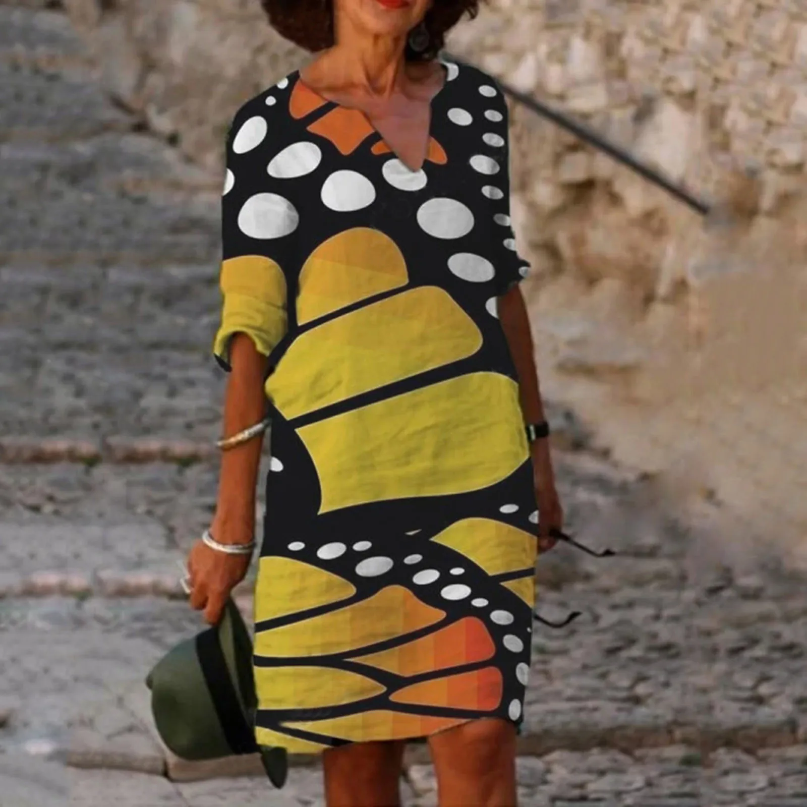 

Summer sexy print casual V-neck women's dress beach short sleeve skirt new short sleeve skirt children SAGACE robe été