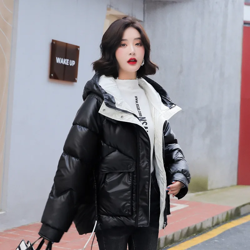 

Новинка Зима 2021, женская теплая одежда для хлеба, одноразовая Яркая кожаная куртка, пуховик из хлопка, женская куртка для самостоятельного в...