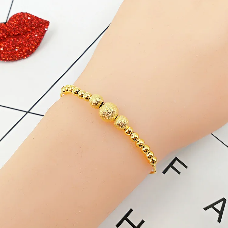 Fashion Women's Gold Bracelet Jewelry Matte Smooth Lucky Beads 14K Yellow for Girlfriend Birthday Gifts | Украшения и