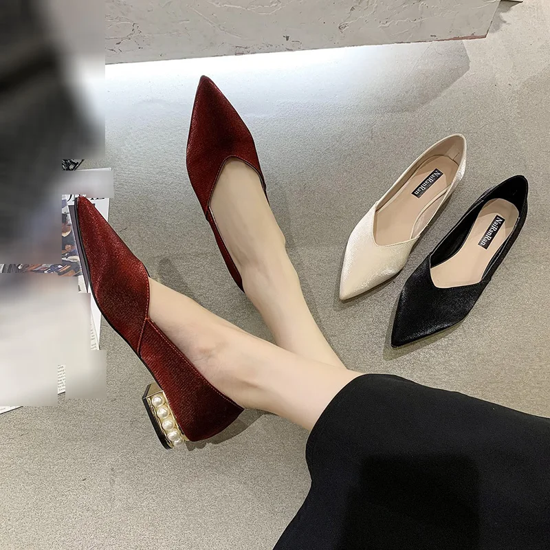 

Fashion Flat Shoes, Low-heeled Pointed Pumps for Women
