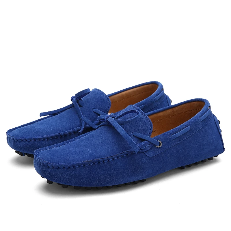 blue loafers Новинка года; Мужская обувь; кожаные повседневные лоферы; Мужские дышащие мокасины; удобная мягкая обувь без застежки на плоской подошве; модная обувь для вождения - Цвет: blue loafers