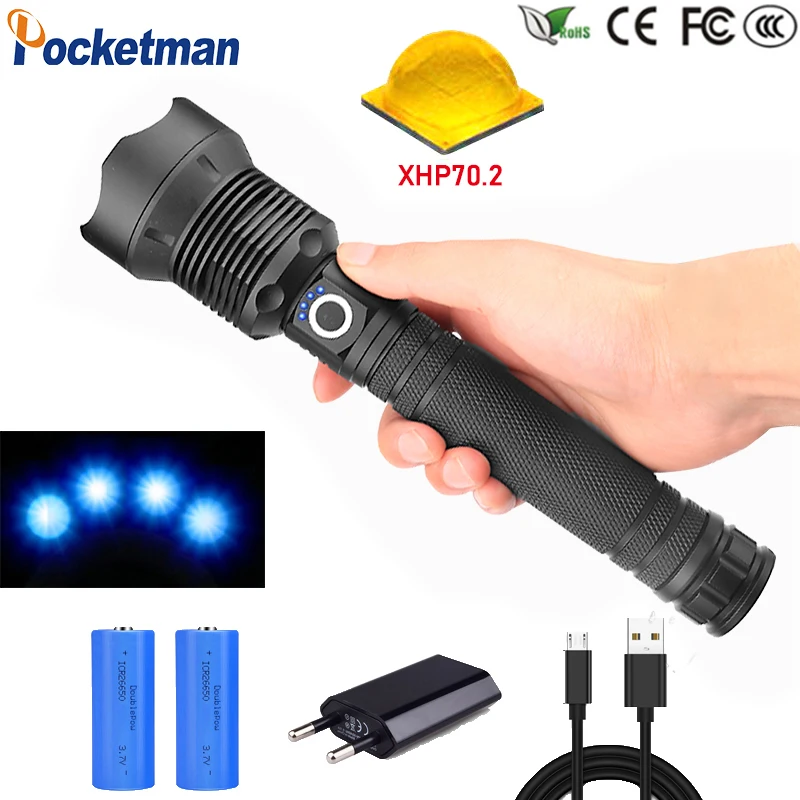 Самая мощная лампа xhp70.2 самый мощный фонарик usb Zoom СВЕТОДИОДНЫЙ Фонарь xhp70 xhp50 18650 или 26650 батарея Лучший Отдых на природе