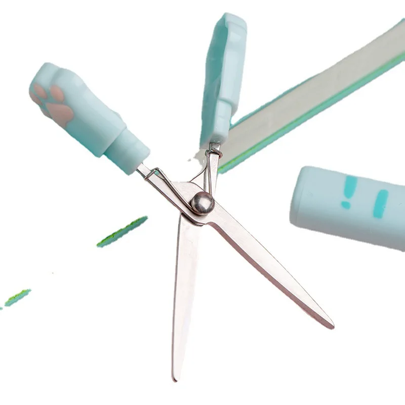 Cute Multifunctional Stainless Steel Hand Scissors Mini Portable Kawaii Cat Paw Art Scissors School Stationery Novelty